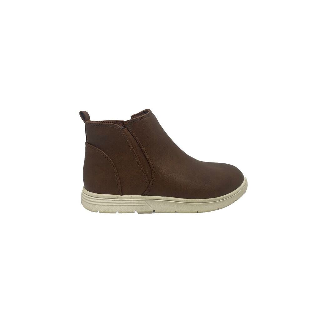Cat & Jack Big Kids Abram Sneakers Side Zipper Faux Brown Leather Size 3 - Picture 3 of 12